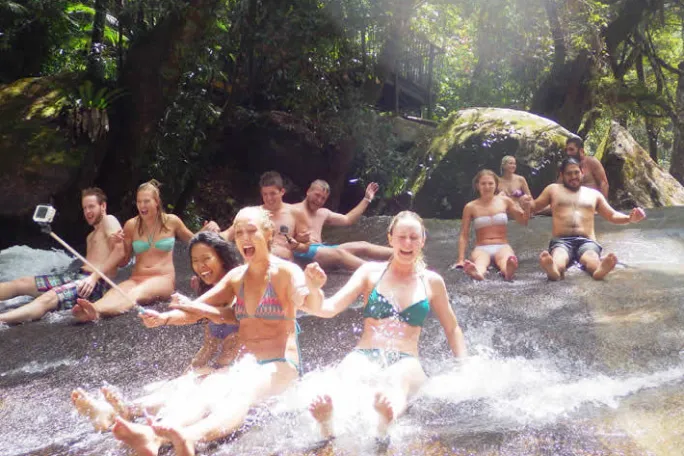 a group of people in the water